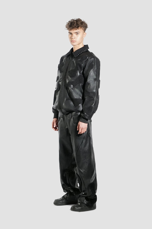 Faux Fur Vegan Leather Double Jeans