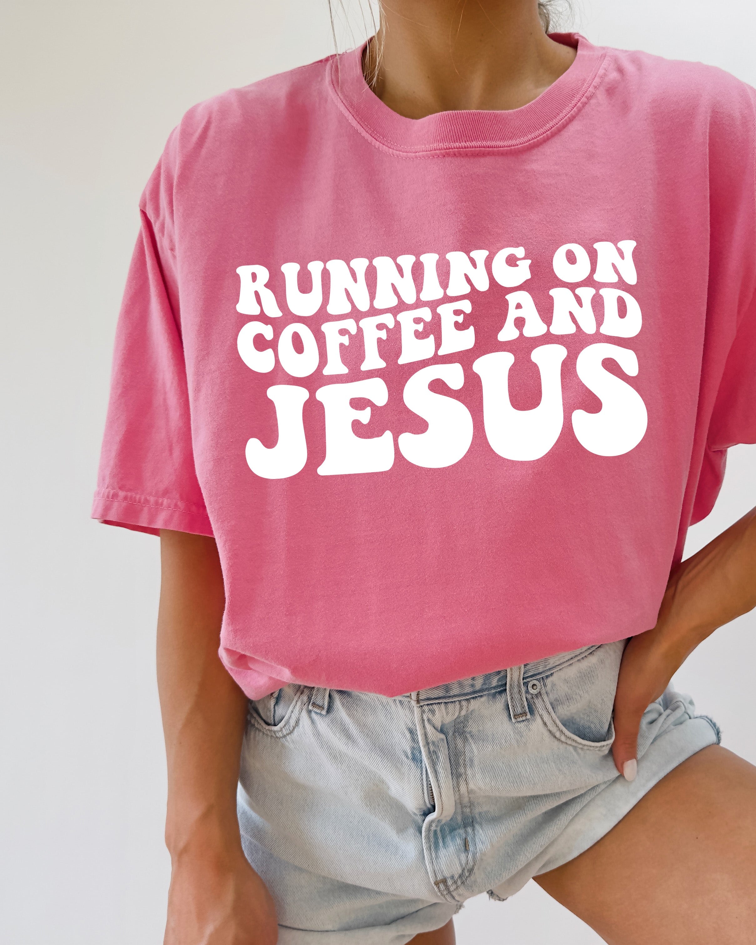 Running on Coffee and Jesus Comfort Colors Christian T Shirt